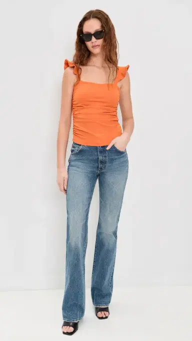 susana monaco Flutter Sleeve Gathered Top Apricot | Thumbnail 5 susana monaco Flutter Sleeve Gathered Top Apricot | Thumbnail 5
