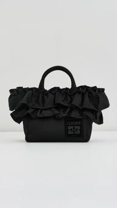 GANNI Mini Shopper Ruffle Bag Black One Size | Thumbnail 2