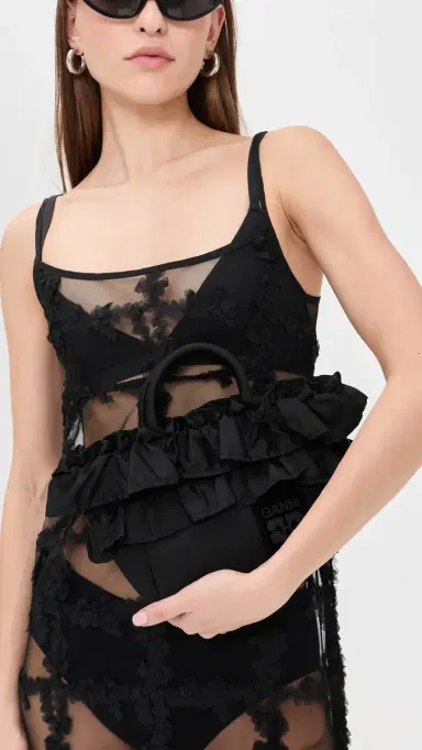GANNI Mini Shopper Ruffle Bag Black One Size | Thumbnail 3