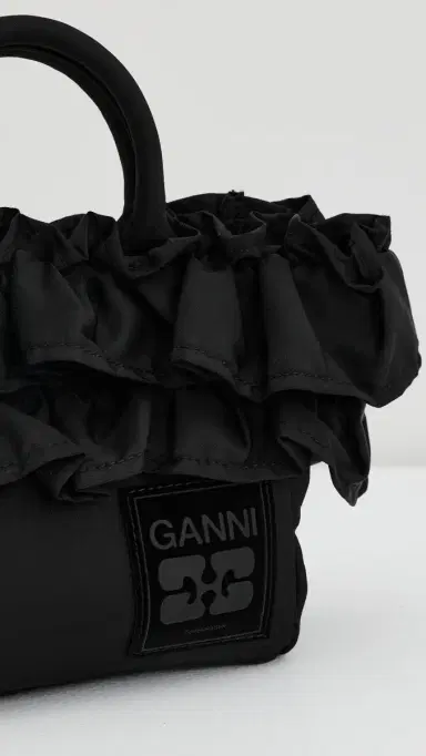 GANNI Mini Shopper Ruffle Bag Black One Size | Thumbnail 5