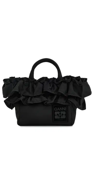 GANNI Mini Shopper Ruffle Bag Black One Size | Thumbnail 1
