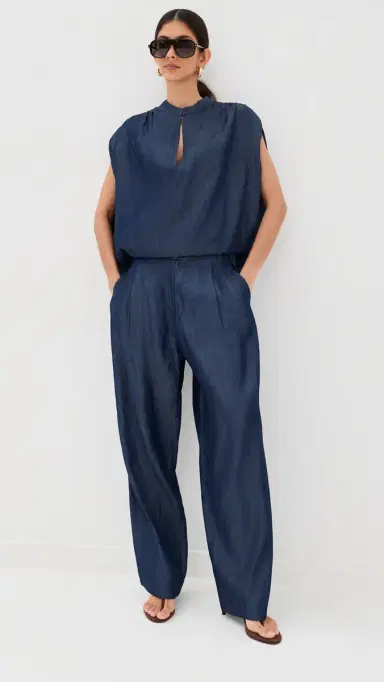 DARKPARK Phebe Chambray Wide Leg Pants Blue Denim | Thumbnail 2