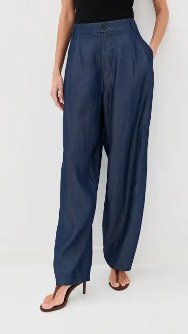 DARKPARK Phebe Chambray Wide Leg Pants Blue Denim | Thumbnail 3