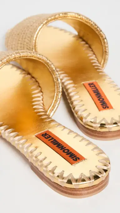 SIMONMILLER Metallic Raffia Salerno Sandals Gold/Natural 37 | Thumbnail 4