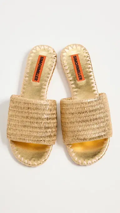 SIMONMILLER Metallic Raffia Salerno Sandals Gold/Natural 37 | Thumbnail 5