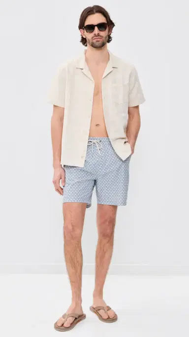 Marine Layer Lined port & wim Shorts 6 Light Blue Agave Print | Thumbnail 5