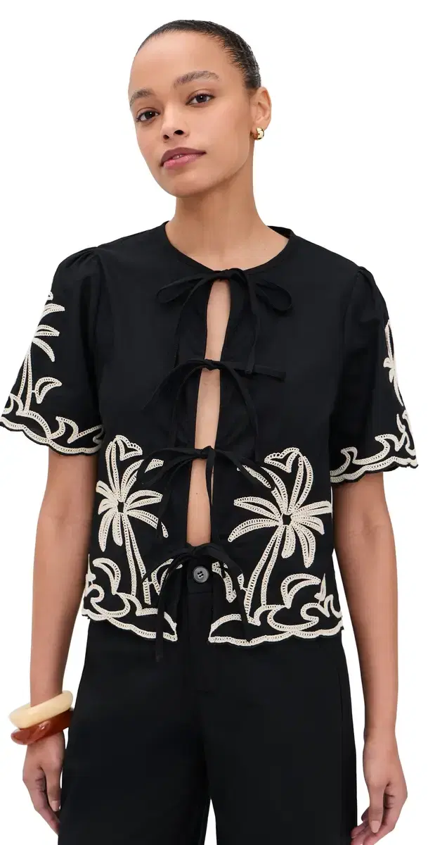 Palm Embroidery hirt Black