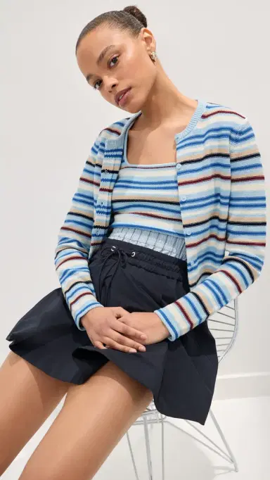 LE BOP Mara Cropped Cardigan Sky Multi Stripe M | Thumbnail 2