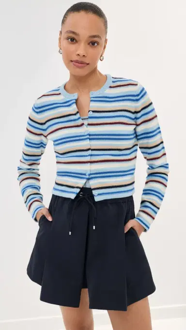 LE BOP Mara Cropped Cardigan Sky Multi Stripe M | Thumbnail 3