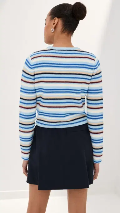LE BOP Mara Cropped Cardigan Sky Multi Stripe M | Thumbnail 4