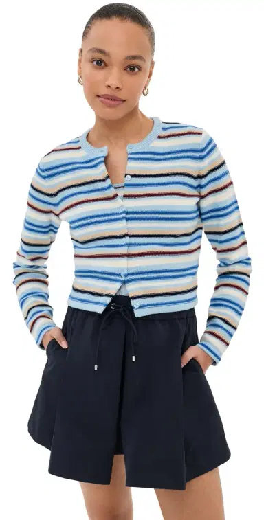 LE BOP Mara Cropped Cardigan Sky Multi Stripe M | Thumbnail 1