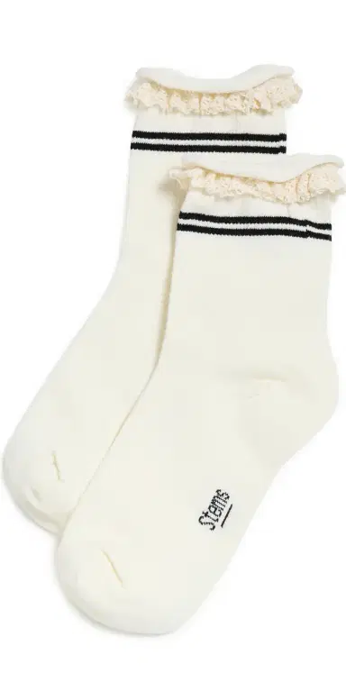 Stems Pointelle Contrast High Ankle Socks One Size | Thumbnail 1