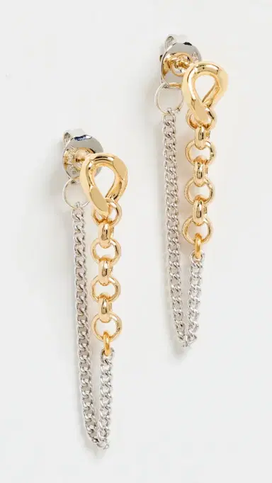 SHASHI Kelly Two Tone Chain Earrings Silver/Gold One Size | Thumbnail 2