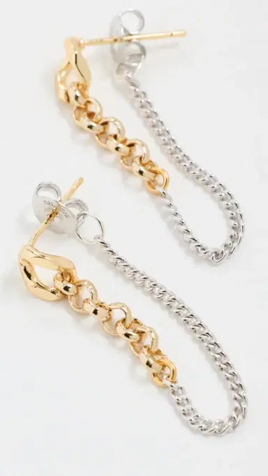 SHASHI Kelly Two Tone Chain Earrings Silver/Gold One Size | Thumbnail 4