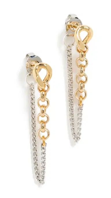 SHASHI Kelly Two Tone Chain Earrings Silver/Gold One Size | Thumbnail 5