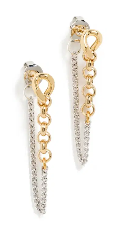 SHASHI Kelly Two Tone Chain Earrings Silver/Gold One Size | Thumbnail 1
