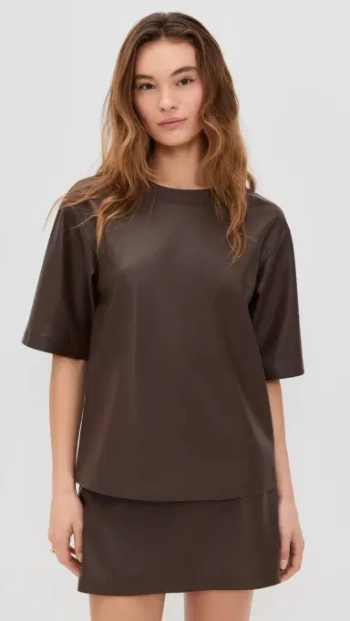 LE BOP Caroline Faux Leather Tee Coffee L | Thumbnail 2