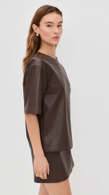 LE BOP Caroline Faux Leather Tee Coffee L | Thumbnail 4