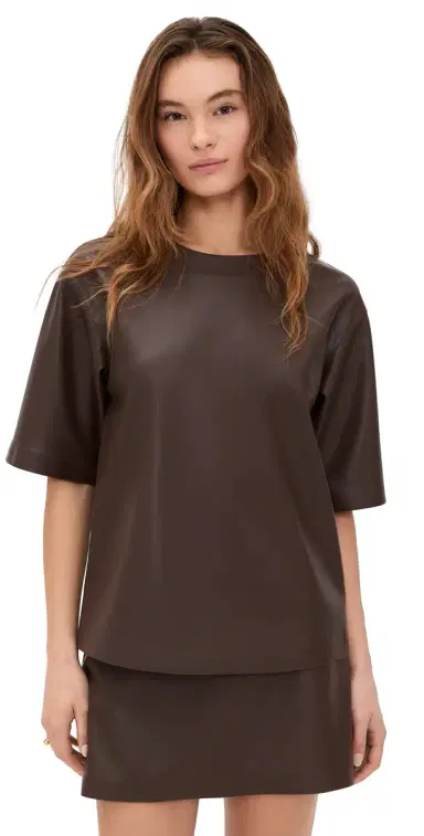 LE BOP Caroline Faux Leather Tee Coffee L | Thumbnail 1