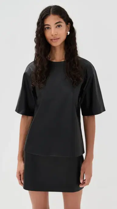 LE BOP Caroline Faux Leather Tee Black | Thumbnail 2 LE BOP Caroline Faux Leather Tee Black | Thumbnail 2
