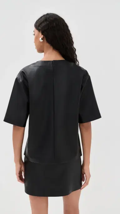 LE BOP Caroline Faux Leather Tee Black | Thumbnail 3 LE BOP Caroline Faux Leather Tee Black | Thumbnail 3