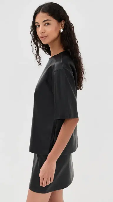 LE BOP Caroline Faux Leather Tee Black | Thumbnail 4 LE BOP Caroline Faux Leather Tee Black | Thumbnail 4