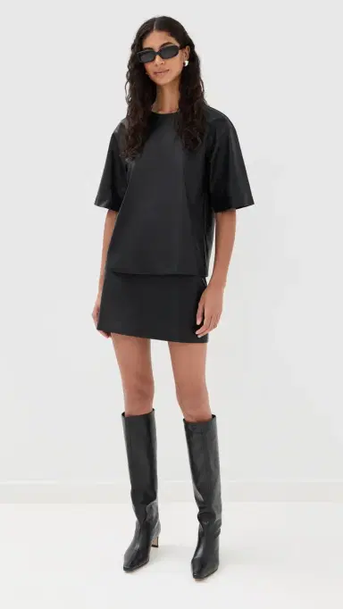 LE BOP Caroline Faux Leather Tee Black | Thumbnail 5 LE BOP Caroline Faux Leather Tee Black | Thumbnail 5