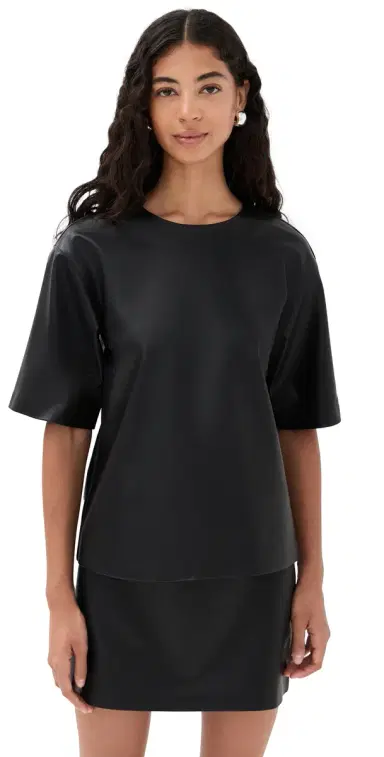 LE BOP Caroline Faux Leather Tee Black | Thumbnail 1 LE BOP Caroline Faux Leather Tee Black | Thumbnail 1
