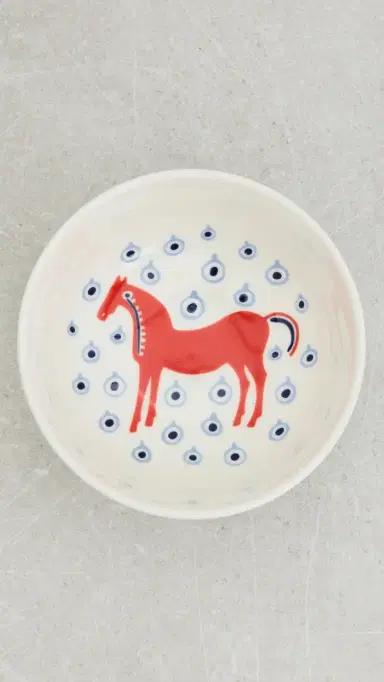 Marimekko Oiva Musta Tamma Bowl Off White/Orange Red/Blue One Size | Thumbnail 4