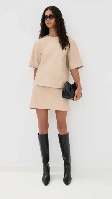 LE BOP Caroline Faux Leather Tee Sand L | Thumbnail 2