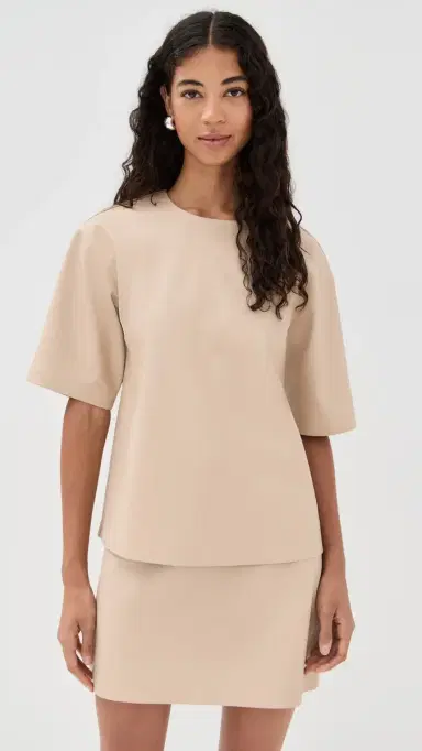 LE BOP Caroline Faux Leather Tee Sand L | Thumbnail 5