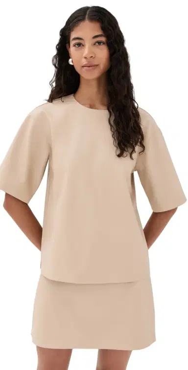 LE BOP Caroline Faux Leather Tee Sand L | Thumbnail 1