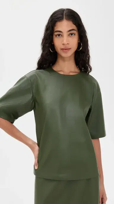LE BOP Caroline Faux Leather Tee Dark Green | Thumbnail 2