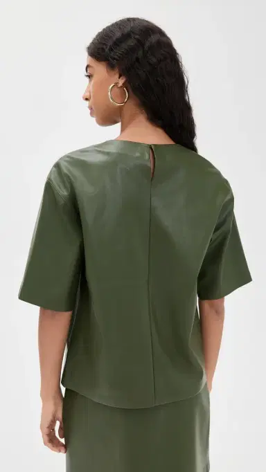 LE BOP Caroline Faux Leather Tee Dark Green | Thumbnail 3