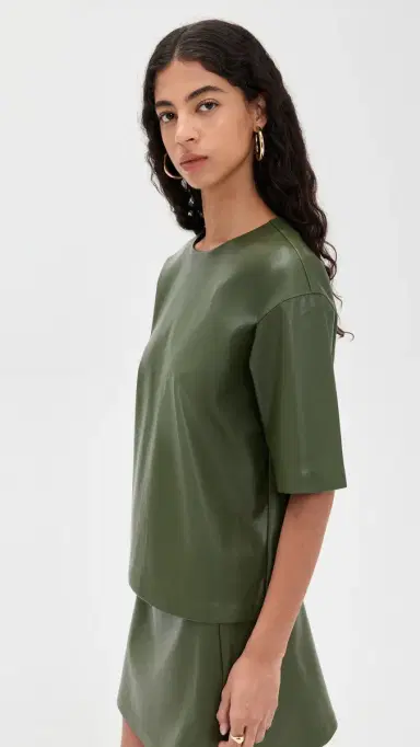 LE BOP Caroline Faux Leather Tee Dark Green | Thumbnail 4