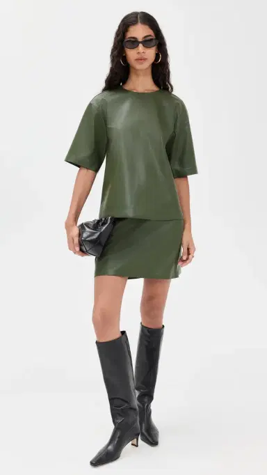 LE BOP Caroline Faux Leather Tee Dark Green | Thumbnail 5
