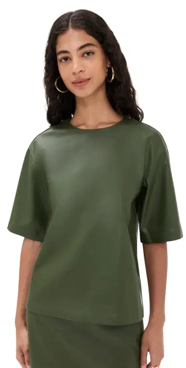 LE BOP Caroline Faux Leather Tee Dark Green | Thumbnail 1