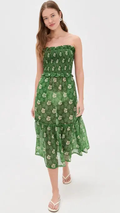 Sea Gloria Smocked Coverup Dress Green M | Thumbnail 2