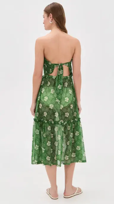 Sea Gloria Smocked Coverup Dress Green M | Thumbnail 3