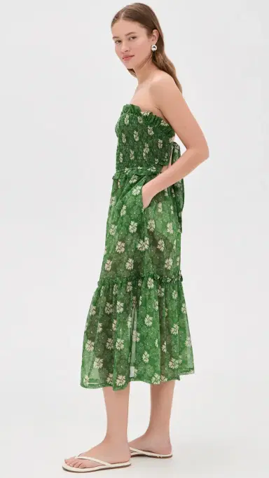 Sea Gloria Smocked Coverup Dress Green M | Thumbnail 4