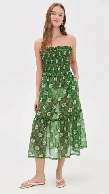 Sea Gloria Smocked Coverup Dress Green M | Thumbnail 5