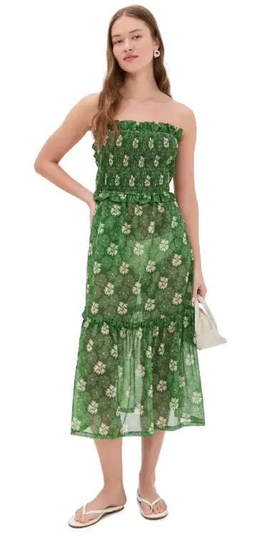 Sea Gloria Smocked Coverup Dress Green M | Thumbnail 1