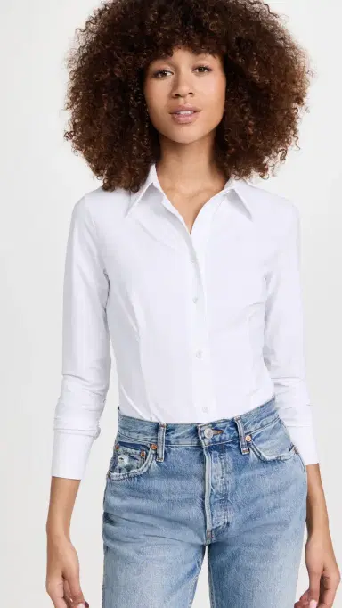 Commando Classic Button Down Thong Bodysuit White L | Thumbnail 2