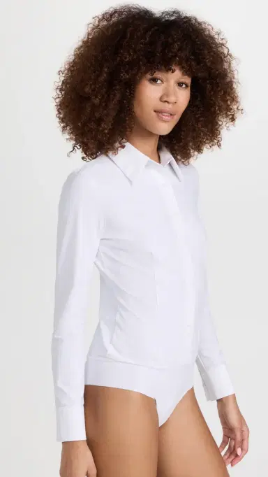 Commando Classic Button Down Thong Bodysuit White L | Thumbnail 4