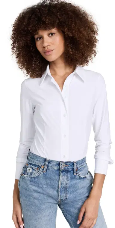 Commando Classic Button Down Thong Bodysuit White L | Thumbnail 1