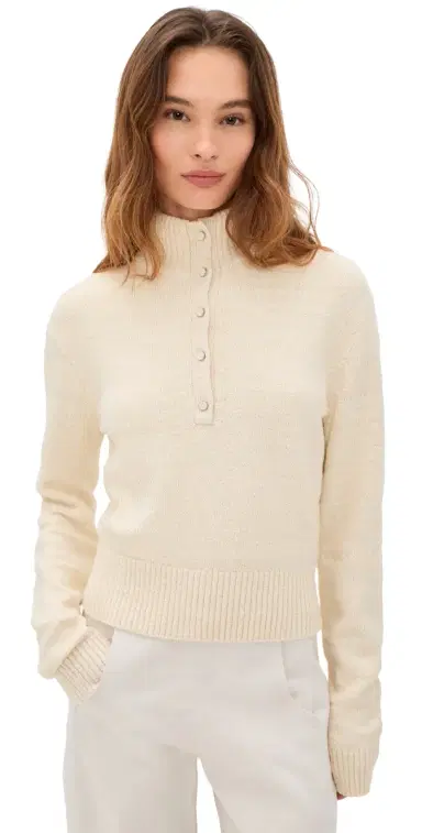 Helmut Lang Slub Button ock Neck Pullover Natural | Thumbnail 1 Helmut Lang Slub Button ock Neck Pullover Natural | Thumbnail 1