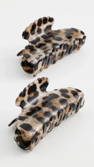 Loeffler Randall Yuri Scallop Acetate Hair Clip Set Brushed Leopard One Size | Thumbnail 2