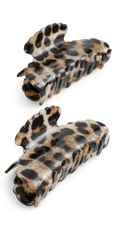 Loeffler Randall Yuri Scallop Acetate Hair Clip Set Brushed Leopard One Size | Thumbnail 1