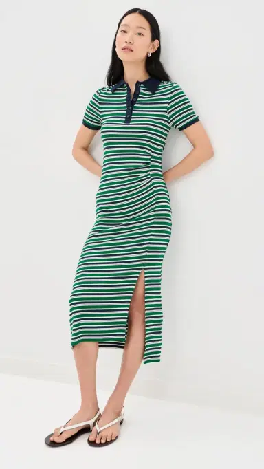 Simkhai Shelby Knit Polo Midi Dress Kelly Green Stripe | Thumbnail 2