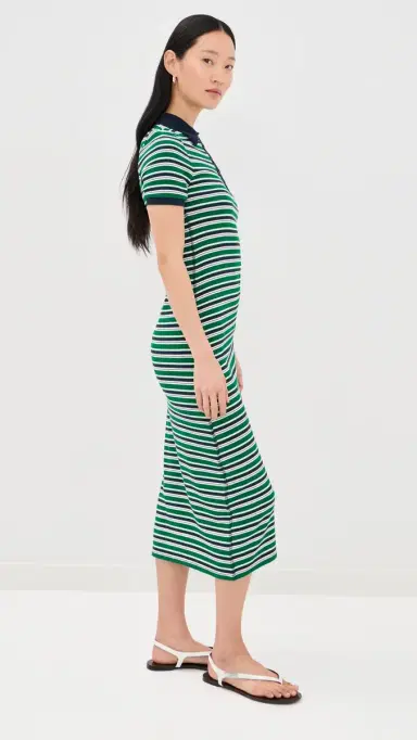 Simkhai Shelby Knit Polo Midi Dress Kelly Green Stripe | Thumbnail 4